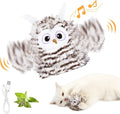 Grey interactive owl cat toy with flapping wings, 10x14cm rechargeable electronic toy for indoor cats