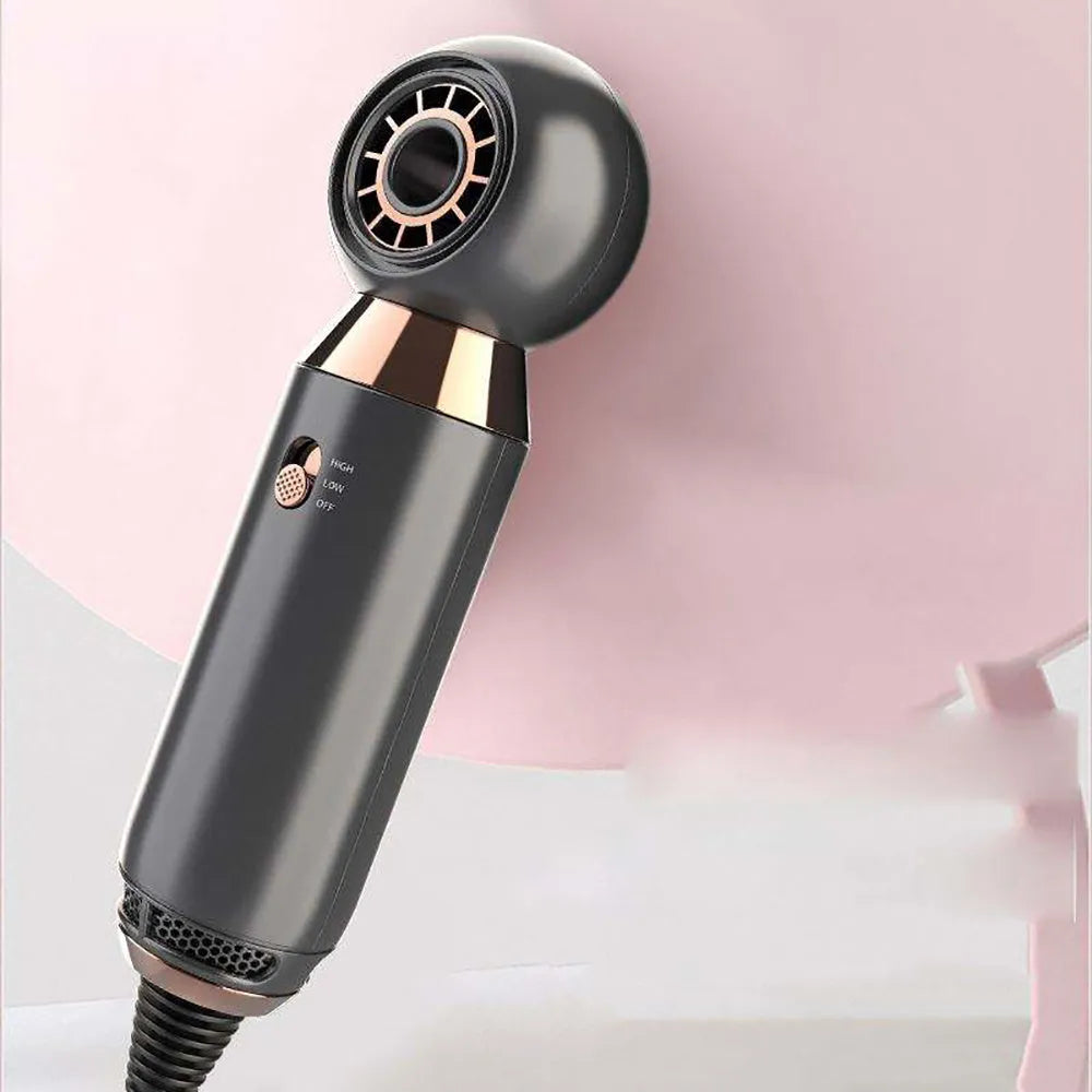 Compact white hair dryer with diffuser attachment showing 20cm length measurement